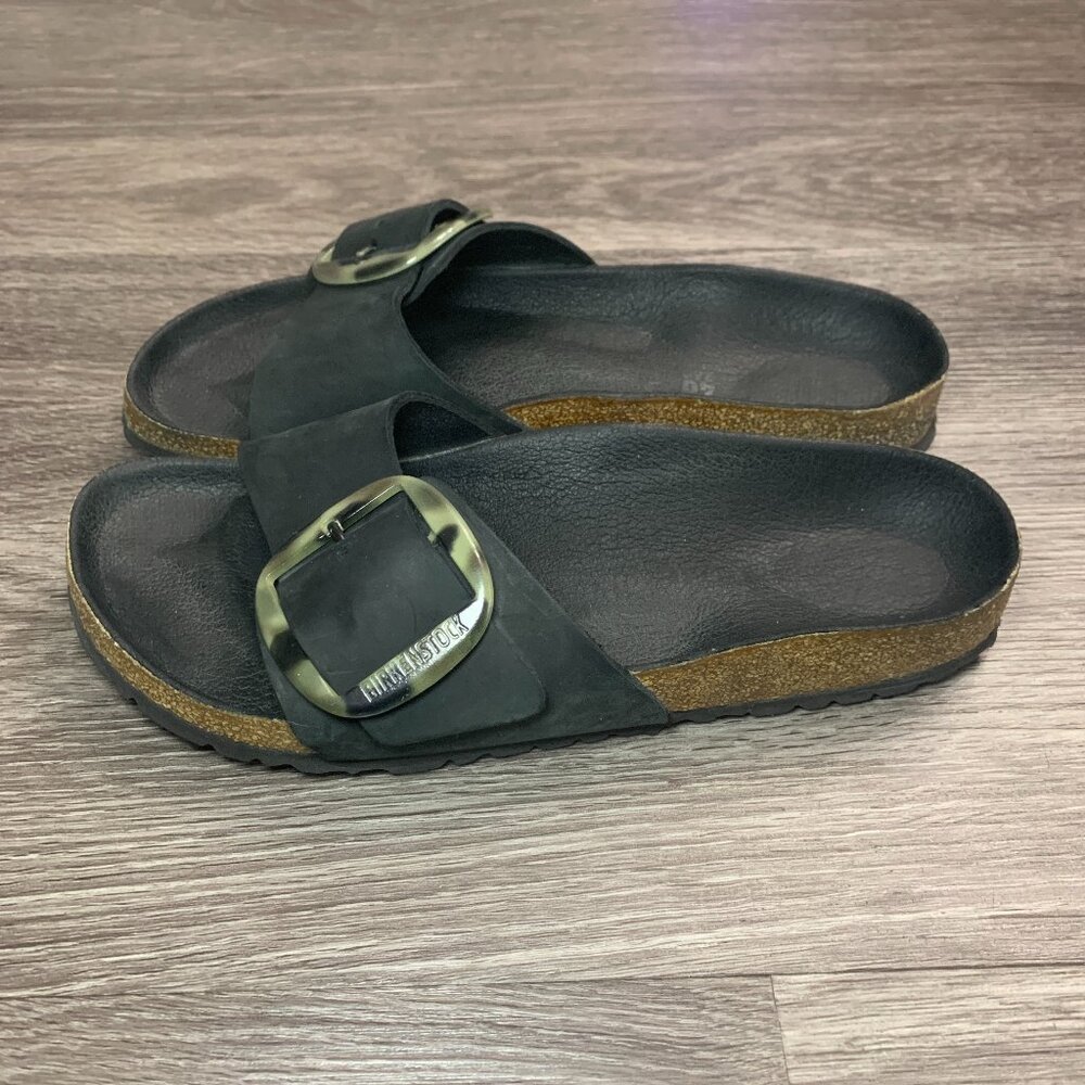 Womens Birkenstock Black Suede Madrid Big Buckle Sandals Size 9 EU 40 Narrow